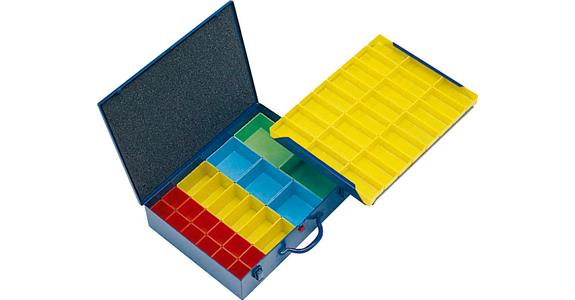 Kleinteile-Sortimentskoffer Stahlblech blau 440x330x100 mm mit 47 Boxen
