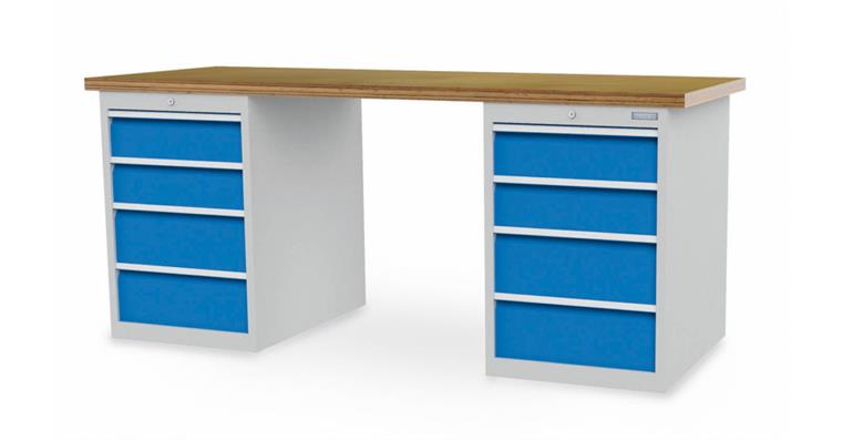 Range workbench W2000xD750xH859mm 8 drawers RAL7035/5012