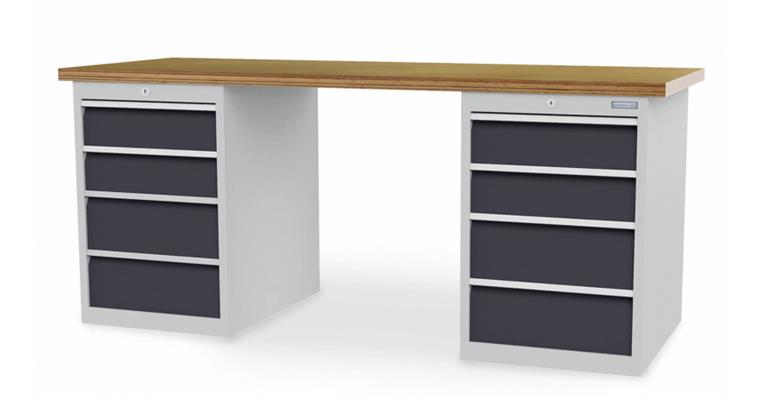 Range workbench W2000xD750xH859mm 8 drawers RAL7035/7016
