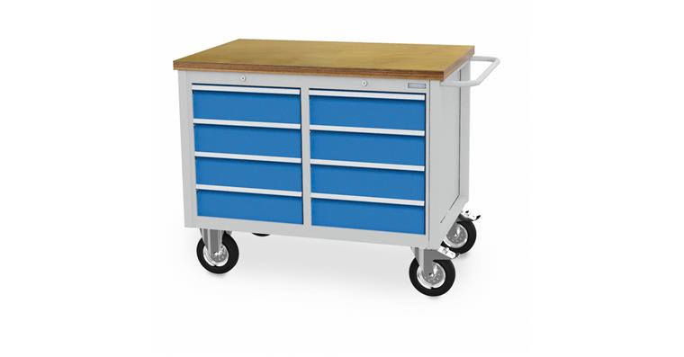 Mobile cabinet workbench W1250xD750xH995mm 8x drawers RAL 7035/5012