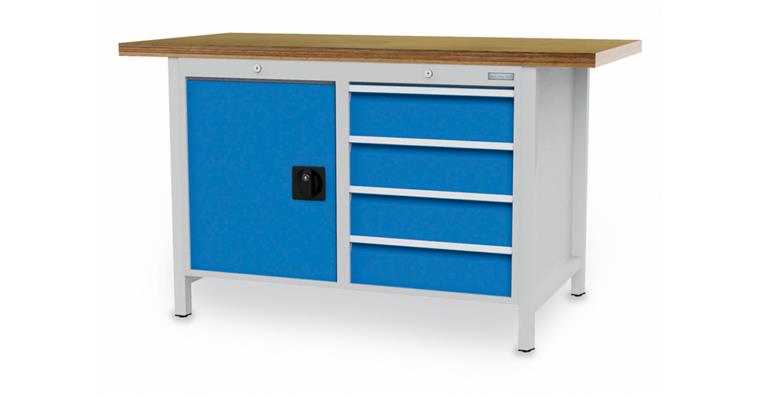 Cabinet workbench W1500xD750xH959mm 1x hinged door 4xdrawers RAL7035/5012