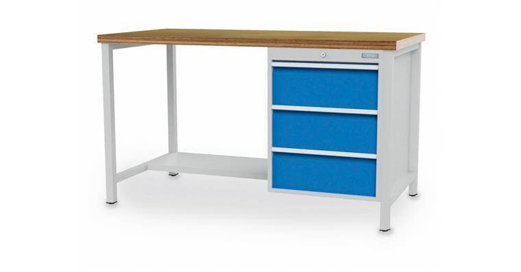 Cabinet workbench W1500xD750xH859mm 1x shelf half depth 3xdrawers 7035/5012