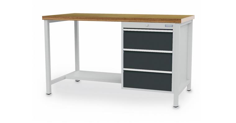 Cabinet workbench W1500xD750xH859mm 1x shelf half depth 3xdrawers 7035/7016