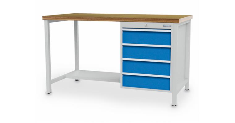 Cabinet workbench W1500xD750xH959mm 1x shelf half depth 4xdrawers 7035/5012
