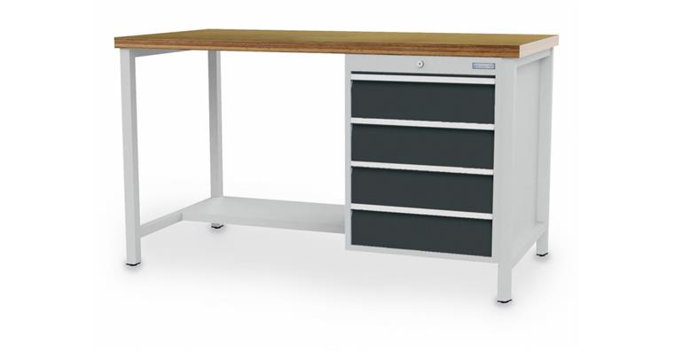 Cabinet workbench W1500xD750xH959mm 1x shelf half depth 4xdrawers 7035/7016