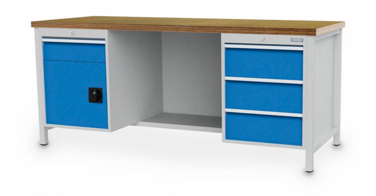 Cabinet workbench W2000xD750xH959mm 1x shelf 4xdrawers 1xdoor RAL7035/5012