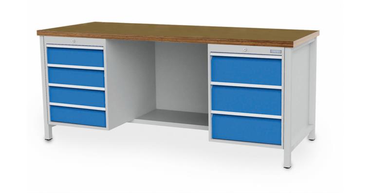 Cabinet workbench W2000XD750XH859mm 7x drawers RAL7035/5012