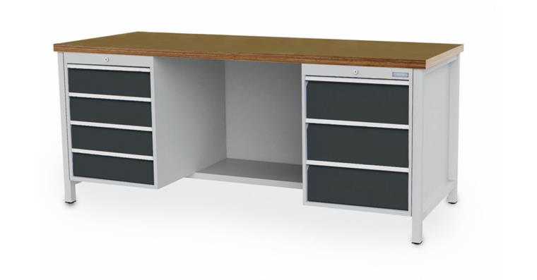 Cabinet workbench W2000XD750XH859mm 7x drawers RAL7035/7016