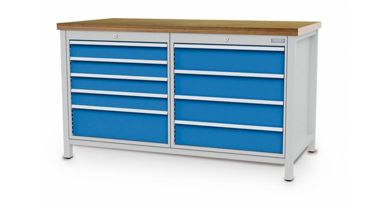 Cabinet workbench W1500XD750XH859mm 9x drawers RAL7035/5012