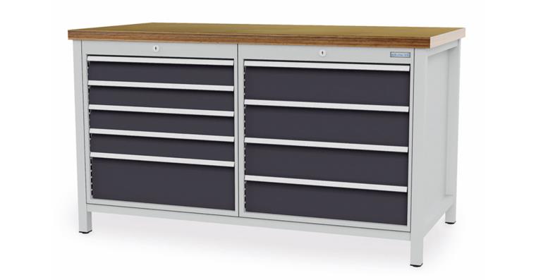 Cabinet workbench W1500XD750XH859mm 9x drawers RAL7035/7016