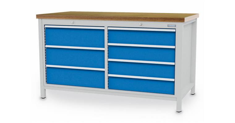 Cabinet workbench W1500XD750XH959mm 7x drawers RAL7035/5012
