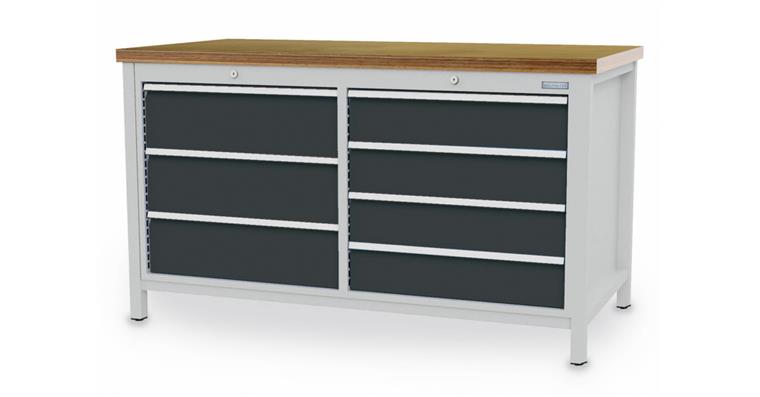 Cabinet workbench W1500XD750XH959mm 7x drawers RAL7035/7016