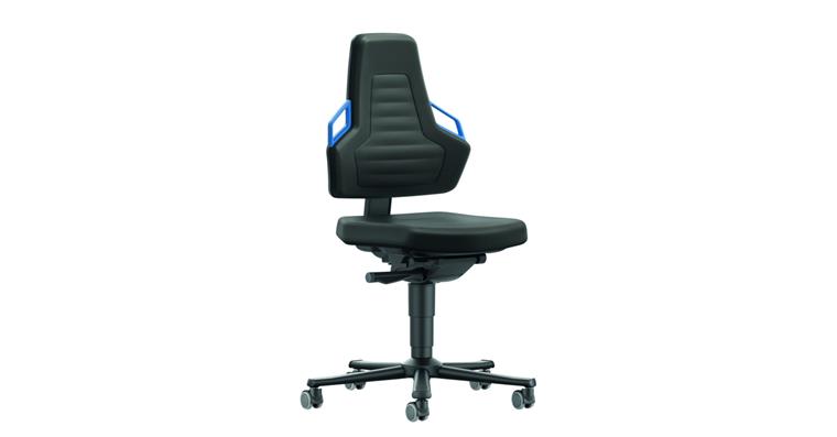 1082397101 Swiv wrk chair Nexxit 2 seat height 450-600mm w cast, black fabric, blue handle