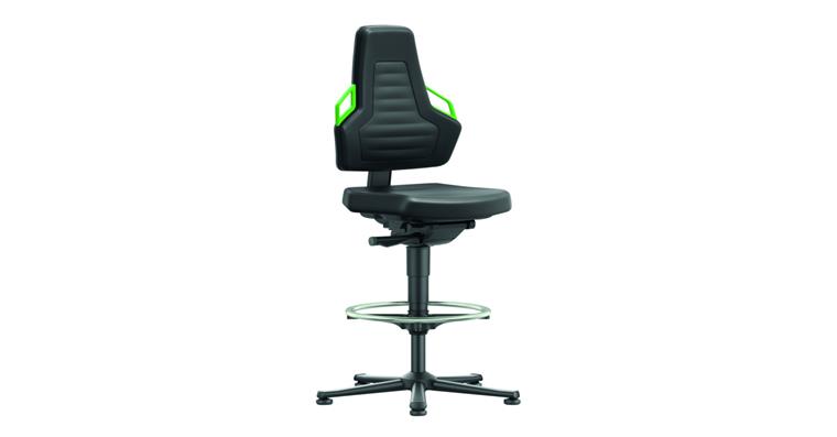 Swiv wrk chair Nexxit 3 seat height 570-820mm w skid, PU foam, grn handle