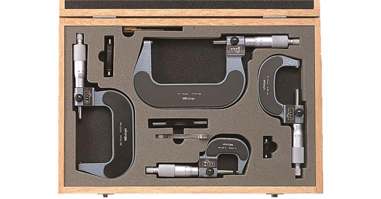 1001351702 Bügelmessschraubensatz mit Zählwerk 4 teilig 0-100 mm