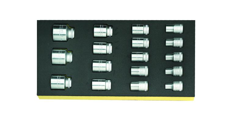 TCS socket set 17 pieces, chrome-alloy steel, AS drive chrome-plated