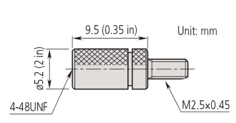 1001355816 Messeinsatzadapter für Messuhren, 4-48 UNF zu M2,5x0,45, 9,5mm, Stahl