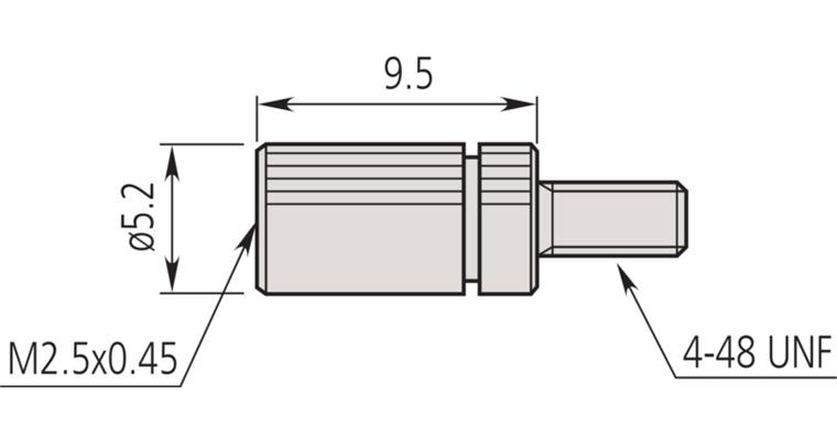 1001355815 Messeinsatzadapter für Messuhren, M2,5x0,45 zu 4-48 UNF, 9,5mm, Stahl
