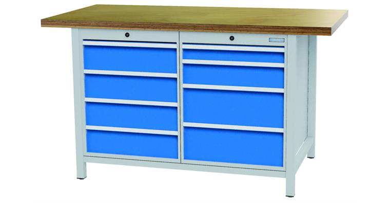 Kastenwerkbank B1500 x T750 x H959 mm mit 8 Schubladen RAL 7035/5012