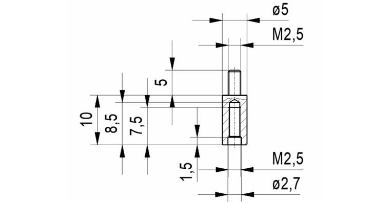 LIZZARD Verlängerung Nr.16A für Messuhren und Feinzeiger A-Gew. M2,5 10 mm lang