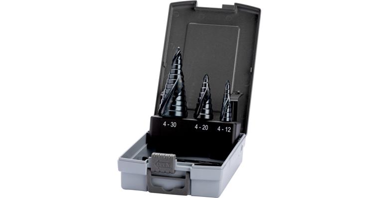 1010950910 ATORN STEP stepped drill bit set with HSS TiAlN STEP tip, type 0.9/1/2
