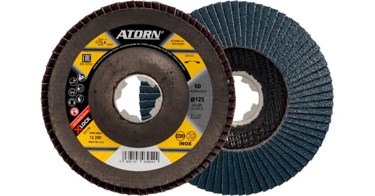 1043797302 ATORN Fächerschleifscheibe X-LOCK Durchmesser 125 mm, Zirkon, Korn 60, schräg