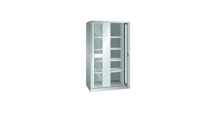 Schwerlastschrank mit 2 Sichtfenster-Einschwenktüren 1146x690x1950mm RAL 7035