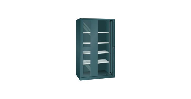 Schwerlastschrank mit 2 Sichtfenster-Einschwenktüren 1146x690x1950mm RAL 7016