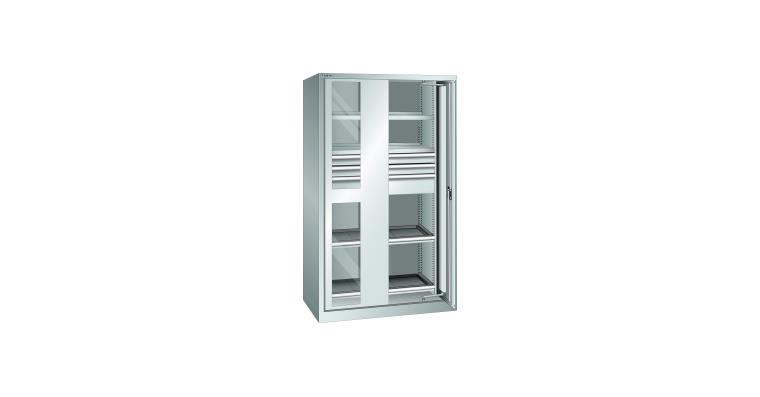 Schwerlastschrank mit 2 Sichtfenster-Einschwenktüren 1146x690x1950mm RAL 7035