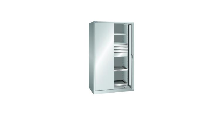 Schwerlastschrank mit 2 Vollblech-Einschwenktüren 1146x690x1950mm RAL 7035