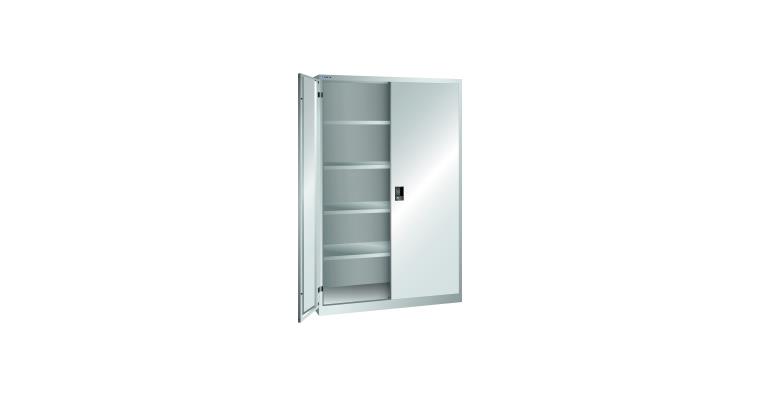 Flügeltürschrank BxTxH 1250x580x1950mm 4 Fachböden RAL 7035