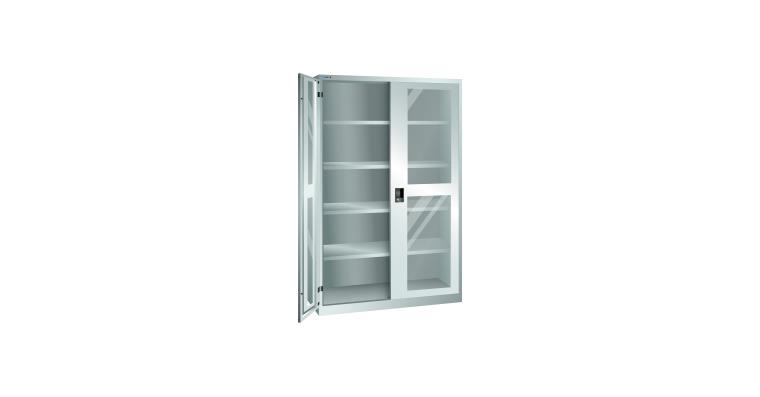 Flügeltürschrank mit Sichtfenster-Türen BxTxH 1250x580x1950mm 4Fachböden RAL7035