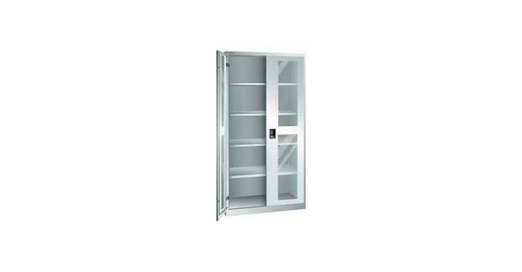 Flügeltürschrank mit Sichtfenster-Türen BxTxH 1000x580x1950mm 4Fachböden RAL7035
