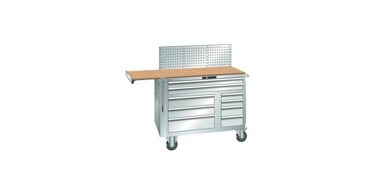Schubladenschrank mobil BxTxH 1193x630x1450mm 9 Schubladen 75kg RAL 7035