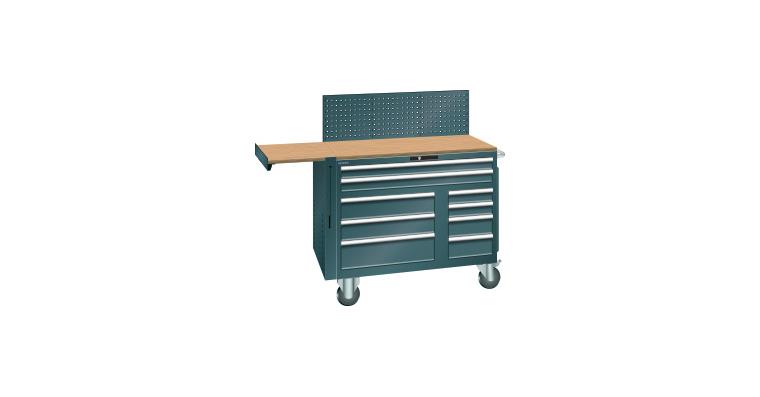 Schubladenschrank mobil BxTxH 1193x630x1450mm 9 Schubladen 75kg RAL 7016