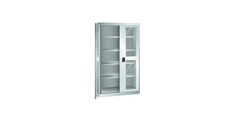 1085188105 Schwerlastschrank mit 2 Sichtfenster-Flügeltüren 1100x641x1950mm RAL 7035