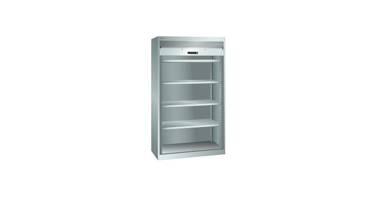 Schwerlastschrank mit Rollladen 1100x641x1950mm 4 Fachböden RAL 7035