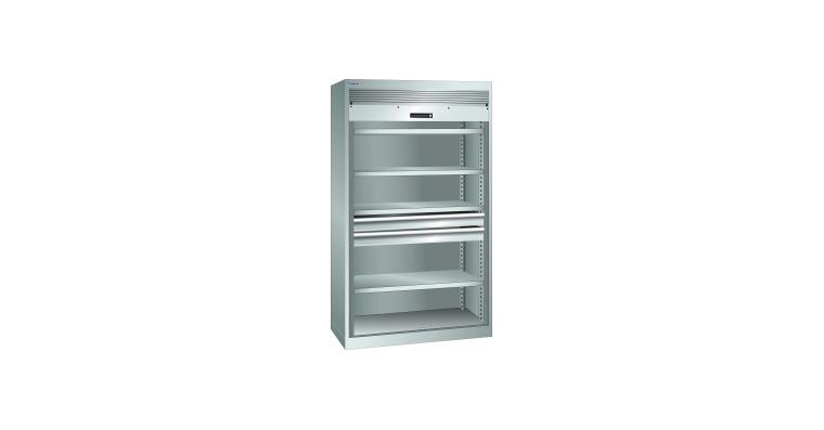 Schwerlastschrank mit Rollladen 1100x641x1950mm RAL 7035