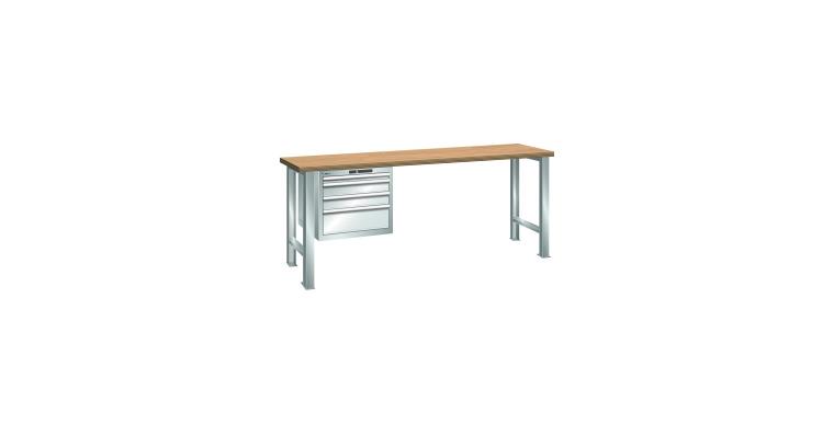 Werkbank 2000x750x890mm 4 Schubladen 1x50/2x100/1x200 75kg Multiplex RAL 7035
