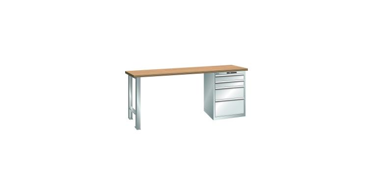 Werkbank 2000x750x840mm 4 Schubladen 2x100/1x200/1x300 75kg Multiplex RAL 7035