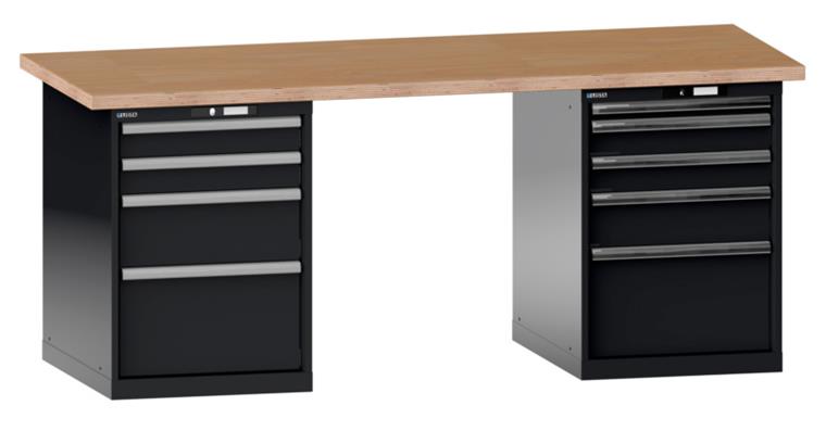 Werkbank 2000x750x840mm 4 + 5 Schubladen Tragkraft 75kg Multiplex RAL 7016