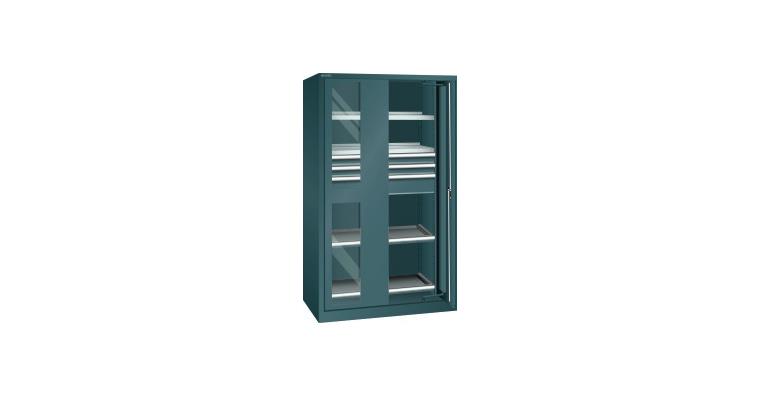 Schwerlastschrank mit 2 Sichtfenster-Einschwenktüren 1146x690x1950mm RAL 7016