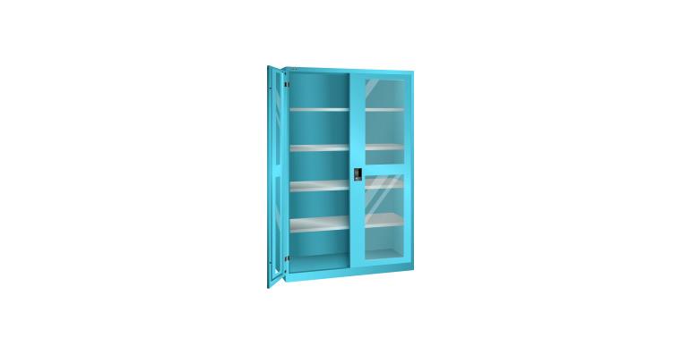 Flügeltürschrank mit Sichtfenster-Türen BxTxH 1250x580x1950mm 4Fachböden RAL5012