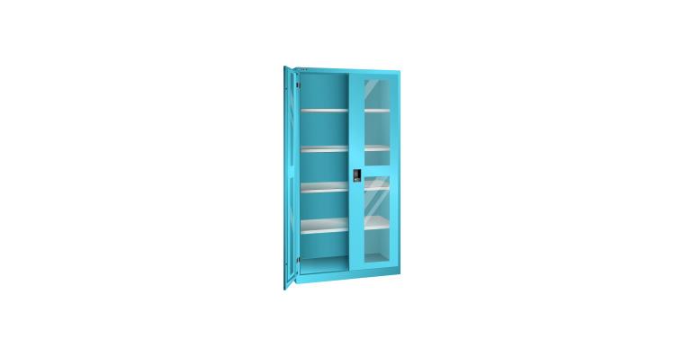 Flügeltürschrank mit Sichtfenster-Türen BxTxH 1000x500x1950mm 4Fachböden RAL5012