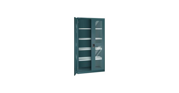 Flügeltürschrank mit Sichtfenster-Türen BxTxH 1000x580x1950mm 4Fachböden RAL7016