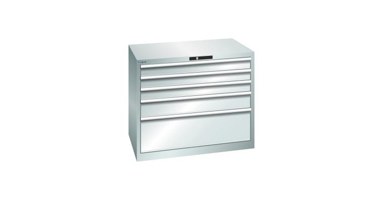 Schubladenschrank 1023x725x850mm 5 Schubladen 3x100/1x150/1x300 RAL 7035