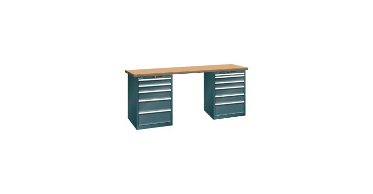 1082012103 Werkbank 2000x750x890mm 5 + 6 Schubladen Tragkraft 75kg Multiplex RAL 7016