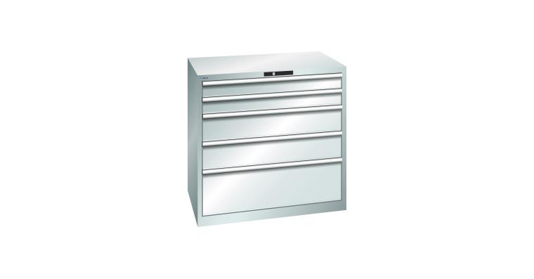 Schubladenschrank 1023x725x1000mm 5 Schubladen 2x100/2x200/1x300mm RAL 7035
