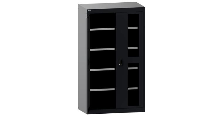 Schwerlastschrank mit 2 Sichtfenster-Flügeltüren 1100x641x1950mm RAL 7016