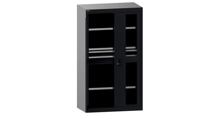 1085188115 Schwerlastschrank mit 2 Sichtfenster-Flügeltüren 1100x641x1950mm RAL 7016